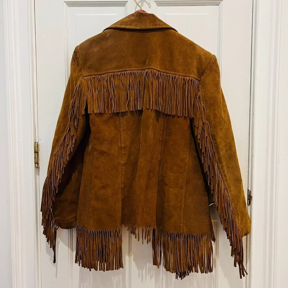 Lesco Leather Vintage 1970s Western Suede Fringe Biker Distressed Jacket Rancher